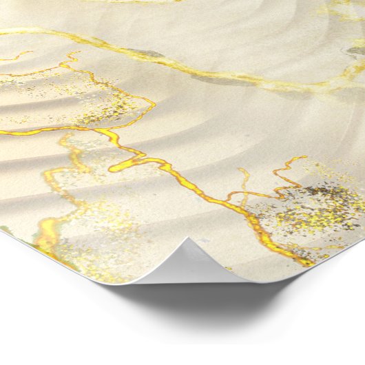 Goud Elegant Ripple Effect & Rozen Bladeren en Vog Poster (Hoek)