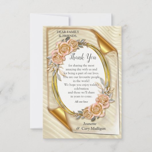 Goud Elegant Ripple Effect & Rozen Bladeren en Vog RSVP Kaartje (Voorkant)