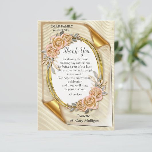 Goud Elegant Ripple Effect & Rozen Bladeren en Vog RSVP Kaartje (Staand voorkant)