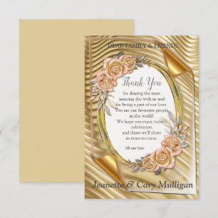 Goud Elegant Ripple Effect & Rozen Bladeren en Vog RSVP Kaartje