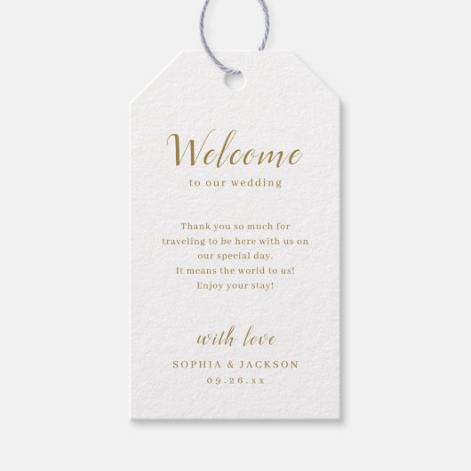 Goud, elegant romantisch script bruiloft cadeaulabel (Voorkant)