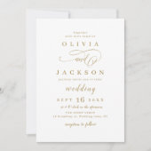 Goud, elegant romantisch script bruiloft kaart (Voorkant)