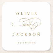 Goud, elegant romantisch script bruiloft kartonnen onderzetters (Voorkant)