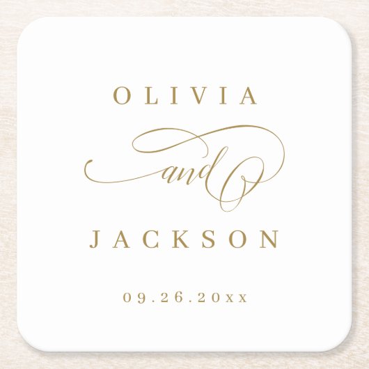 Goud, elegant romantisch script bruiloft kartonnen onderzetters (Voorkant)