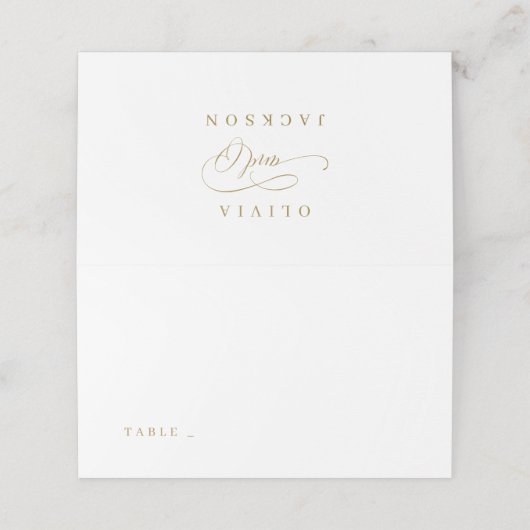 Goud, elegant romantisch script bruiloft plaatskaartje (Buitenkant ongevouwen)