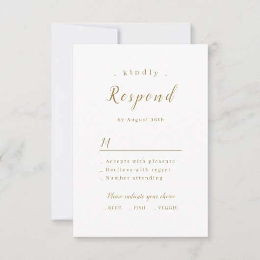 Goud, elegant romantisch script bruiloft RSVP kaartje (Voorkant)