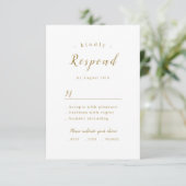 Goud, elegant romantisch script bruiloft RSVP kaartje (Staand voorkant)