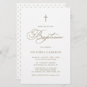 Goud Elegant Script Minimalistische Doop Uitnodigi (Voorkant / Achterkant)