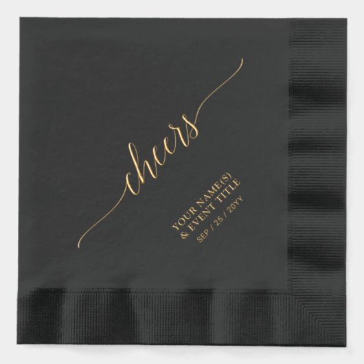Goud | Elegant Stylish Lettering Cheers Event Folie Servetten (Voorkant)