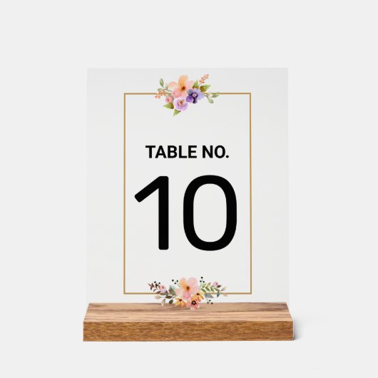 Goud Elegant Trouwtafel Nummer Kaart Acryl Bord (Voorkant)