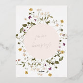 Goud Elegant Wildflower Pampas Floral Baby shower Folie Uitnodiging (Achterkant)