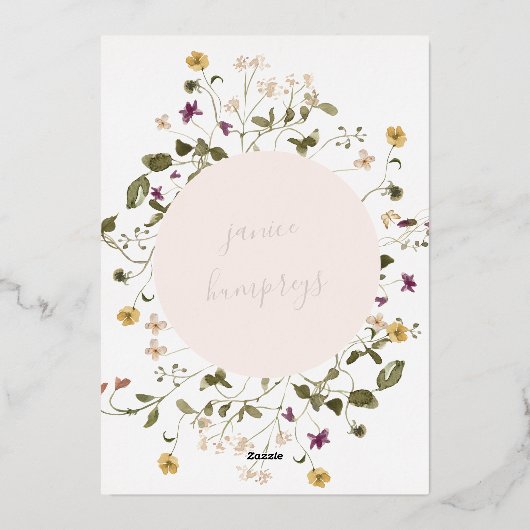 Goud Elegant Wildflower Pampas Floral Baby shower Folie Uitnodiging (Achterkant)