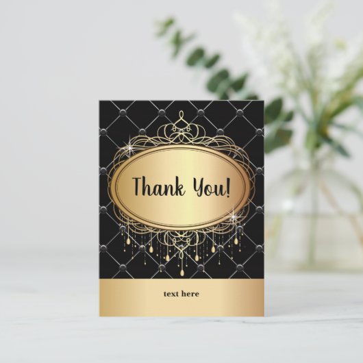 goud, elegant, zwart, glitter, bedankt! briefkaart (Staand voorkant)