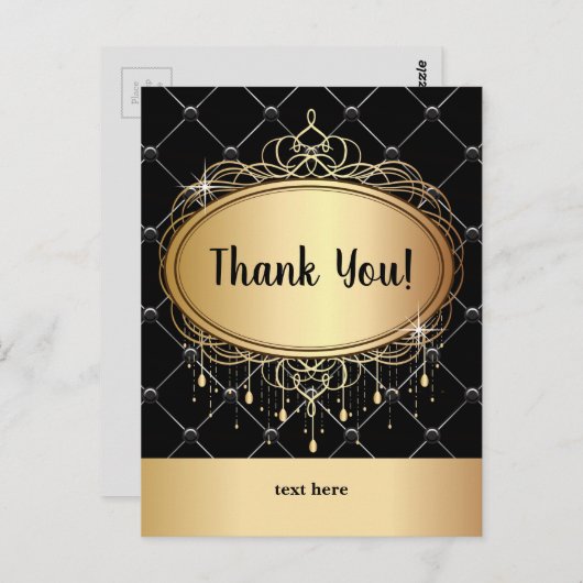 goud, elegant, zwart, glitter, bedankt! briefkaart (Voorkant / Achterkant)