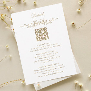 Goud Elegante Bloemenrand QR Code Trouwdetails Informatiekaartje