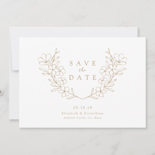 Goud Elegante Eenvoudige Kersen Bloeiende Bloesem  Save The Date (Voorkant)