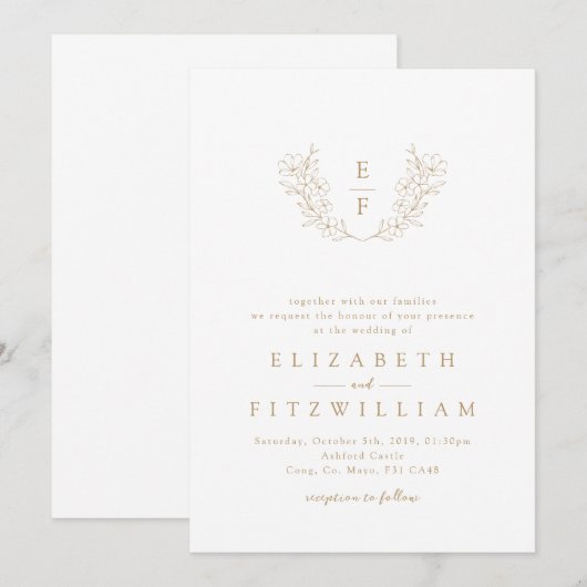 Goud Elegante Eenvoudige Kersenbloesem Monogram Kr Kaart (Voorkant / Achterkant)