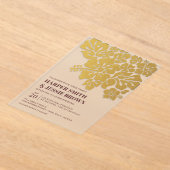 Goud - Elegante Hibiscus Beach bruiloft Acryl Uitnodigingen (Laagn)