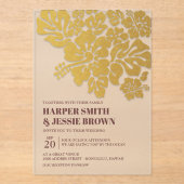 Goud - Elegante Hibiscus Beach bruiloft Acryl Uitnodigingen (Voorkant)