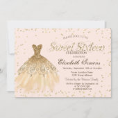 Goud Elegante Jurk Diamanten Crème Sweet 16 Kaart (Voorkant)