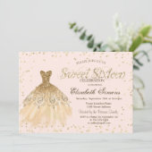 Goud Elegante Jurk Diamanten Crème Sweet 16 Kaart (Staand voorkant)