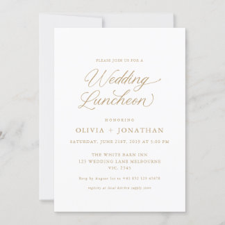 Goud Elegante Moderne Kalligrafie Bruiloft Luncheo Kaart