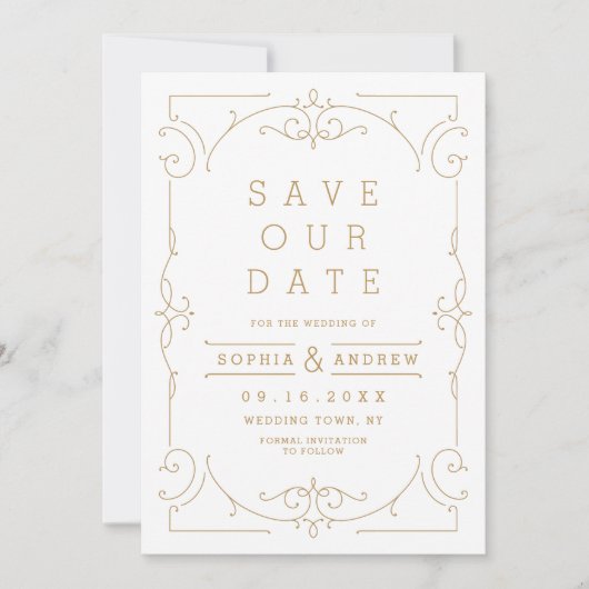 Goud Elegante moderne klassieke bruiloft sparen de Save The Date (Voorkant)