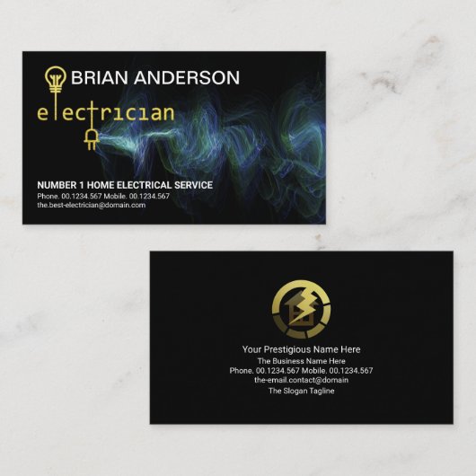 Goud elektrotechnisch signaal Blauwe Elektrische l Visitekaartje (Voorkant / Achterkant)