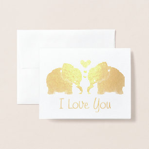 Goud Elephant Paar met hart waar ik van hou Folie Kaarten