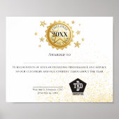 Goud embleem werknemer van het jaarcertificaat poster (Voorkant)