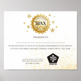 Goud embleem werknemer van het jaarcertificaat poster