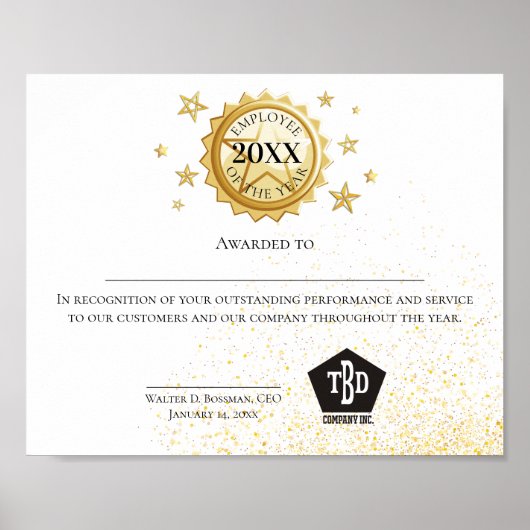 Goud embleem werknemer van het jaarcertificaat poster (Voorkant)