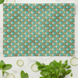 Goud en Aqua Art Deco Geometric Theedoek