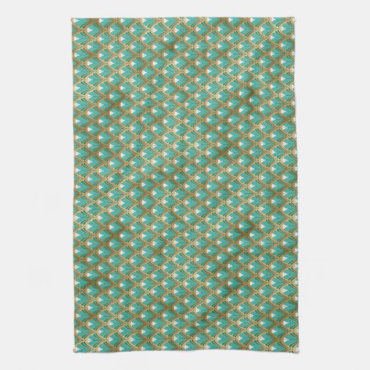 Goud en Aqua Art Deco Geometric Theedoek (Verticaal)