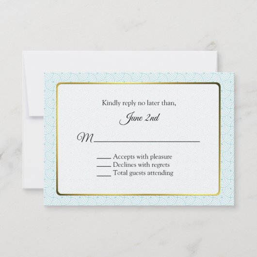 Goud en Aqua Lijst Wedding RSVP (Voorkant)