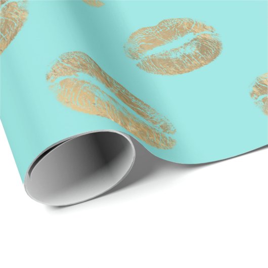 Goud en Aqua Lips Inpakpapier (Rol Hoek)