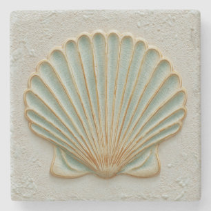 Goud en Aqua Sint-Jakobsschelp Kust Stenen Onderzetter
