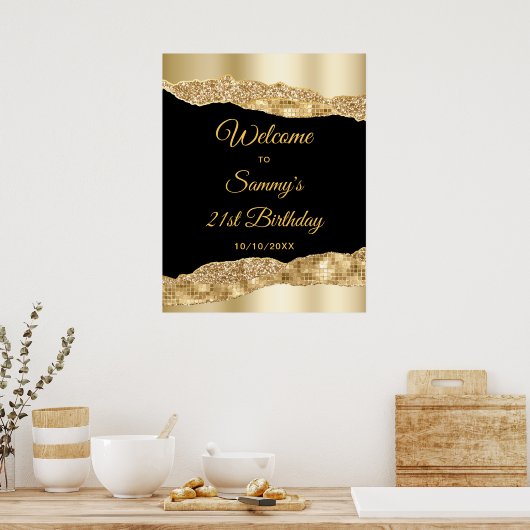 Goud en Black Glam Tears Verjaardag Welkom Poster (Keuken)