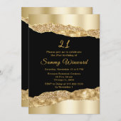 Goud en Black Glam Tears Verjaardagsfeest Kaart (Voorkant / Achterkant)