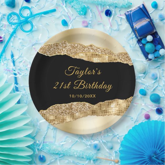 Goud en Black Glam Tears Verjaardagsfeest Papieren Bordje (Feest)