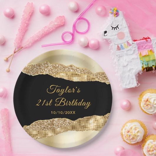 Goud en Black Glam Tears Verjaardagsfeest Papieren Bordje (Feest)