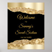 Goud en Black Glam Tranen Sweet Sixteen Welkom Poster (Voorkant)