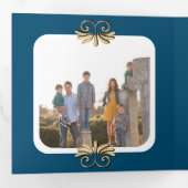 Goud en blauw 4 Kerstmis Drieluik Kaart (Binnenzijde eerst)