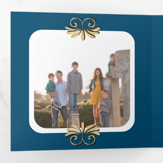 Goud en blauw 4 Kerstmis Drieluik Kaart (Binnenzijde eerst)