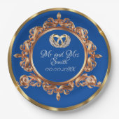 Goud en Blauw Aangepaste Weddenschap Papieren Bordje (Voorkant)