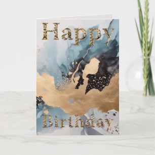 Goud en blauw abstract Gelukkig Verjaardag Kaart