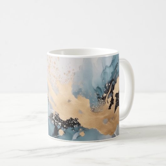 Goud en blauw abstract koffiemok (Voorkant rechts)
