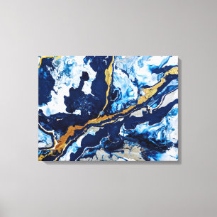 Goud en blauw acrylverf canvas afdruk