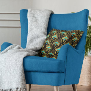 Goud en blauw Art Deco naadloos patroon Kussen