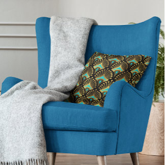 Goud en blauw Art Deco naadloos patroon Kussen